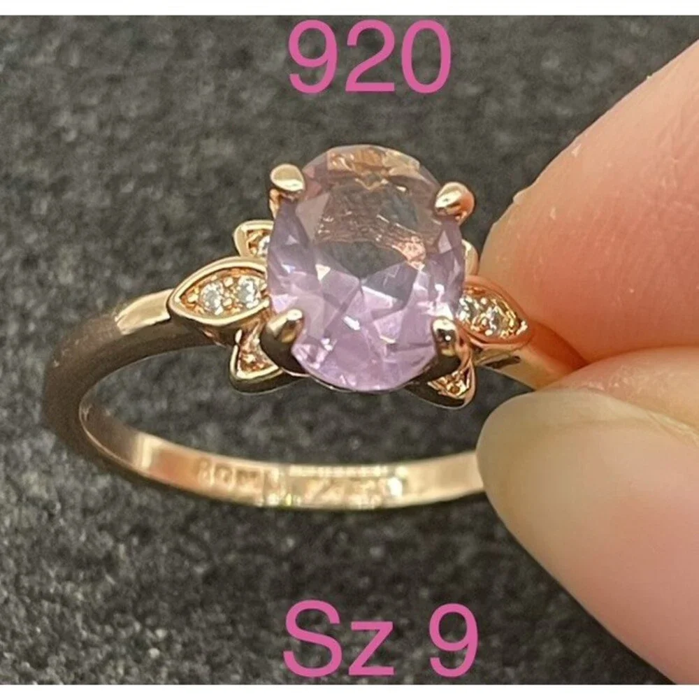 Bomb Party Sz 9 Rose Gold Lavender Oval Ring CZ Accent Solitaire Floral